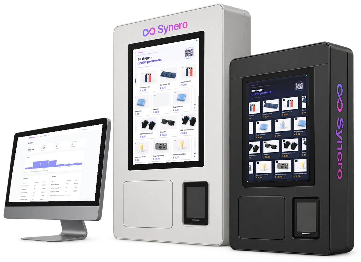 Two Synero wall-mounted vending machines and the management dashboard
